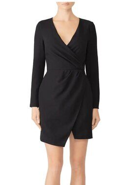 Black Halo Black Carie Mini Dress Surplice Deep V Cocktail Size 6